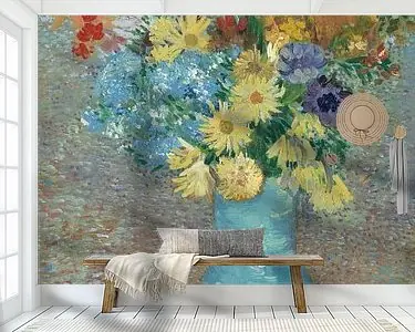 Premium Bloemen in een blauwe vaas, Vincent van Gogh