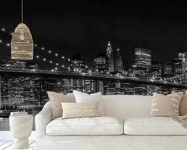 Autentyczny Nacht Skyline van MANHATTAN, de Brooklyn Bridge Panorama