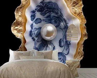 Popularny Delfts Blauwe Oester met GOUD en PAREL op ZWART