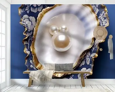 Oester Delfts Blauw, parelmoer en goud met Parel Wyprzedaż