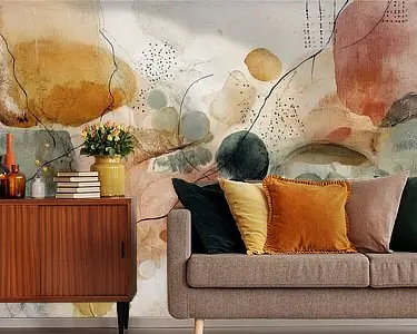 Groen en oker warm abstract schilderij Nowość