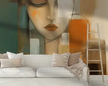 Rabat Modern abstract portret van een vrouw in aardetinten