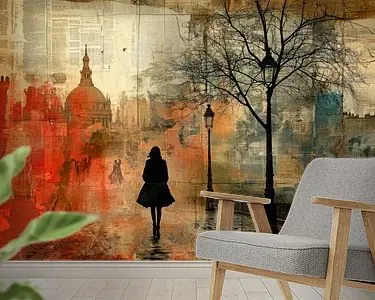 Graffiti geïnspireerd, olieverfschilderij, collage, mixed media, zonsondergang in de stad Szybka dostawa