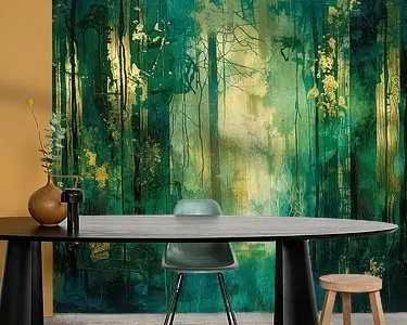 Groene Sereniteit - Abstract schilderij in diepe bosgroen en goud Niska cena