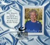 Gibraltar - Queen Elizabeth II 75th birthday - Guiness World Record - Gestempeld souvenirvelletje Premium