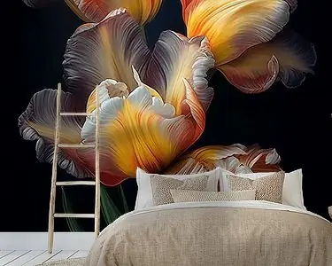 Darmowa dostawa Papegaaitulp tegen een donkere achtergrond, digital art