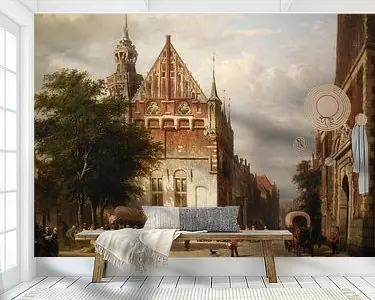 Oryginalny Schilderij Kampen - Stadhuis en Gerechtsgebouw Kampen - Cornelis Springer