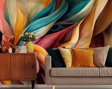 "Dansen met kleur", abstract botanisch schilderij Autentyczny