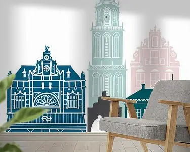 Popularny Skyline illustratie stad Groningen in kleur