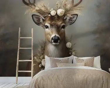 Winter wonderland, een hert in een mistig bos Zwrot pieniędzy