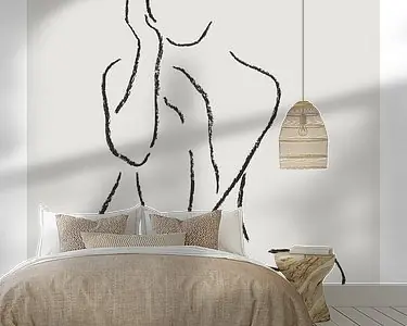 Nowość Zelfverzekerd (lijntekening portret naakt zitten vrouw houtskool line art zwart wit minimalistisch)