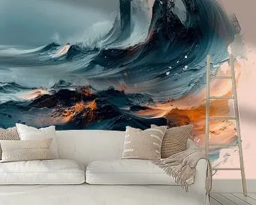 Ostatnia szansa Modern abstract in blauw en terracotta