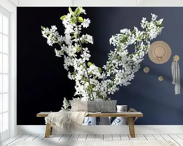 Stilleven met kersenbloesem op hout Autentyczny