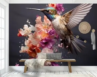 Vlucht van Verfijning - Hummingbird in Bloemenpracht Autentyczny