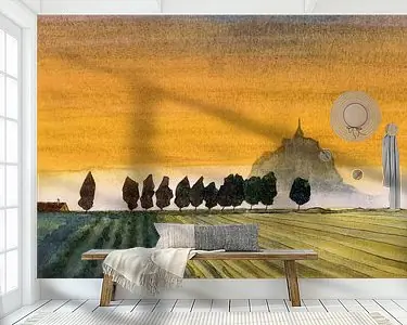 Ochtendmist bij Mont Saint-Michel | Aquarel schilderij Tani