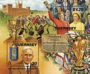 Guernsey - Queen Elizabeth II en 150th anniversaryof football - Postfris souvenirvelletje Oryginalny