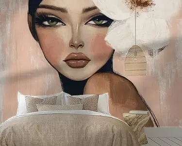 Portret in pastelkleuren met witte bloem Nowość