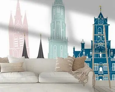 Skyline illustratie stad Delft in kleur Oferta