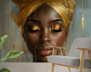 Modern en deels abstract portret in geel Wysoka jakość