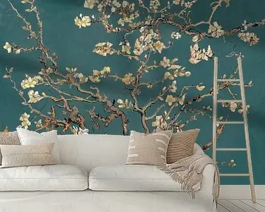 Tani Amandelbloesem van Vincent van Gogh (Groenblauw)