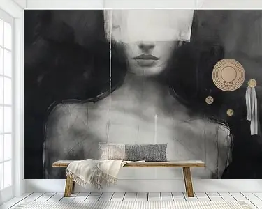 Modern abstract portret, houtskool Tani