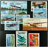 Hydroplanes 2 souvenir velletjes en 8 postzegels Popularny