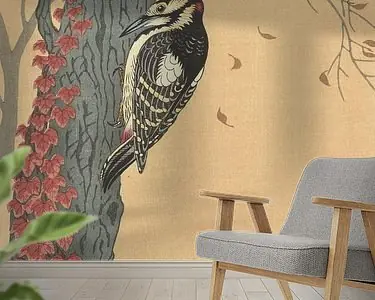 Darmowa dostawa Grote bonte specht in boom met rode klimop van Ohara Koson