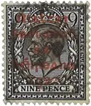 Autentyczny Ierland 1922 - Michel 7b gestempeld met rood overdrukt op waarde 9d bruin