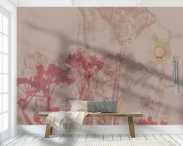 Najlepsza cena Abstracte botanische kunst. Bloemen in lichtbruin, donkerroze en terra.