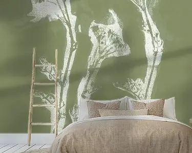 Witte bloemen in Japandi stijl. Moderne botanische kunst in pastel warm groen en wit. Ostatnia szansa