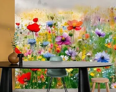 Wysoka jakość Zomer! Panorama van een vrolijk bloemenveld.