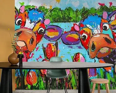 Vrolijke Koeien met Tulpen Oferta