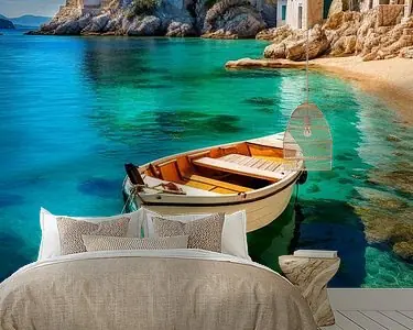 Tani Vissersbootje voor Anker in Baai van Grieks Dropje