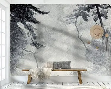 Tylko dziś Het avontuur tegemoet (zwart wit aquarel schilderij landschap kano natuur mancave grijs varen man )