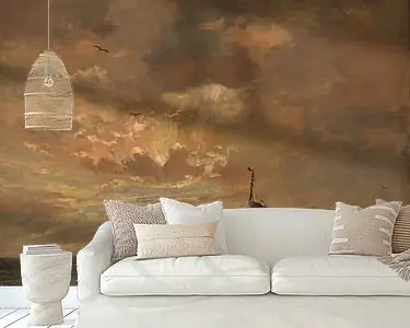 Tani Ondergaande zon met woelige zee, Hendrik Willem Mesdag