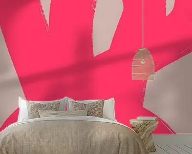 Moderne abstracte minimalistische vormen en lijnen in helder neonroze en beige Niska cena