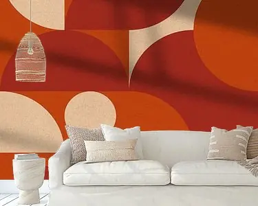 Wysoka jakość Retro jaren 70 wonen. Abstracte geometrische kunst in baksteenrood, verbrand oranje, wit.