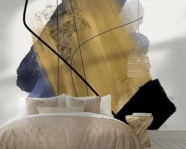 Abstract schilderij met inkt en verfstrepen Wysoka jakość