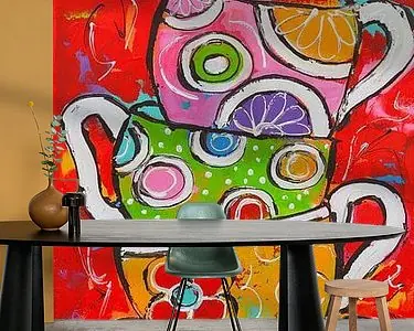 Promocja Vrolijke koffie\\/thee kopjes opgestapeld