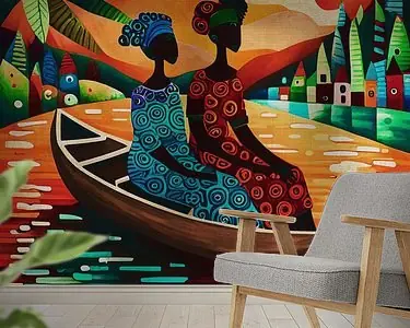 Afrikaanse vrouwen onderweg in een boot Darmowa dostawa