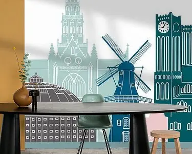 Skyline illustratie stad Haarlem in kleur Nowość