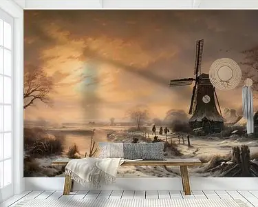 Oferta Hollands winterlandschap schilderij met molen