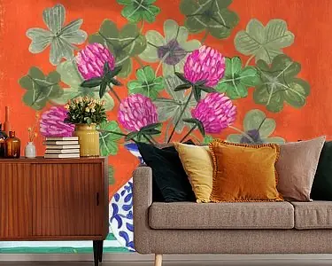 Wyprzedaż Stilleven vaas met bloemen klavertjevier heldere kleuren