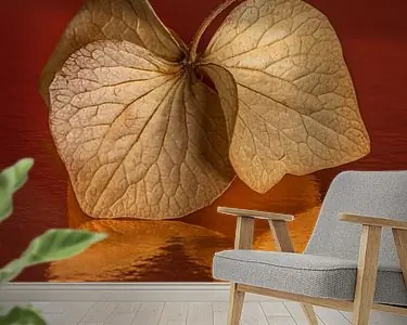 Warme kleuren: Hortensiablaadje met roodbruine achtergrond Wyprzedaż