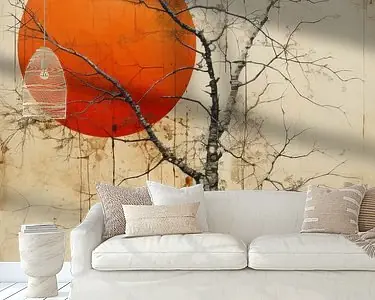 Najlepsza cena Vogel op een tak met een rode zon op de achtergrond