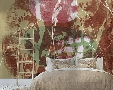 Abstract Retro Botanisch. Bloemen, planten en bladeren in beige, bruin, rood, groen Najlepsza cena
