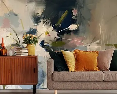 Promocja Abstract stilleven met bloemen in pastelkleuren, Japandi stijl