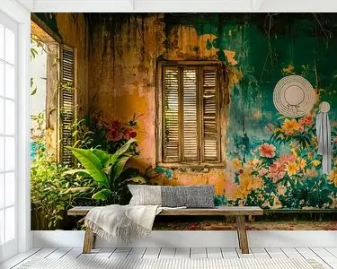 Popularny Verlaten tropisch gebouw \\u2013 Kleurrijke urbex foto