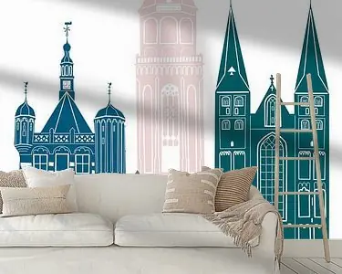 Najlepsza cena Skyline illustratie stad Deventer in kleur