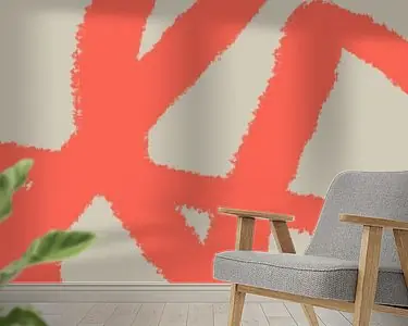 Premium Moderne abstracte kunst. Lijnen in pastelkleuren. Neon rood op beige.